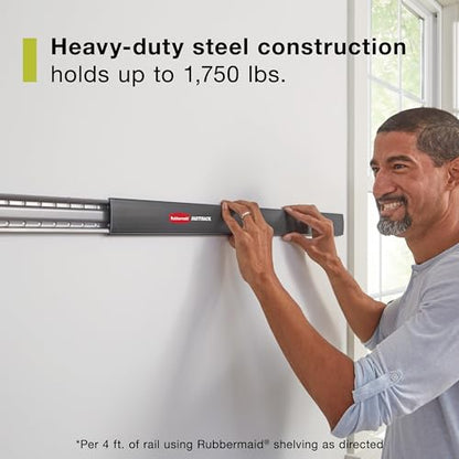 Rubbermaid 20-Piece FastTrack Garage Wall-Mounted Storage Kit 5 Rails and 15 Hooks for Home/House/Tool/Sports/Utility Purposes - size: 5 Rails, 15 Hooks