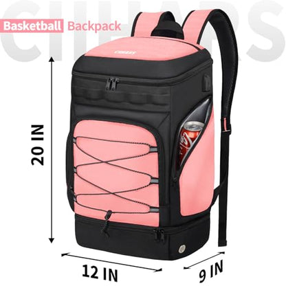 Basketball Backpack Bag Large Sports Bag with Separate Ball holder & Shoes compartment, Best for Basketball, Soccer,Volleyball,Gym - color: Hot Pink