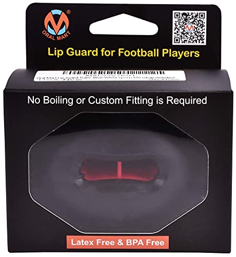 Oral Mart Flag Football Mouth Guard with 3D LipFit Design for Kids - Youth Football Mouthguard (No Boil) Cool Instant Fit Lip Guard Mouthpiece for Braces (Detachable Helmet Strap Included) - color: Red/Black