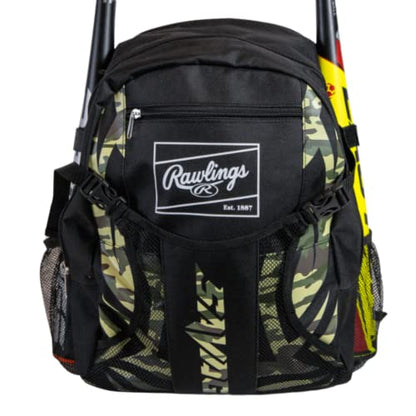Rawlings | SAVAGE Backpack Equipment Bag | T-Ball/Youth Baseball & Softball | Multiple Styles - color: Black / Camo