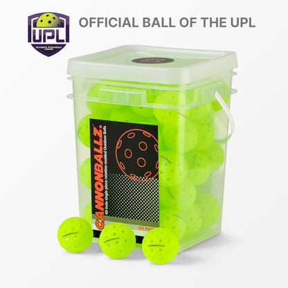 Cannonballz Outdoor Pickleball Balls, Official Ball of the UPL, Durable 40 Hole Seamless, USAPA Approved Tournament Balls for Training and Competition - size: 50 Pack