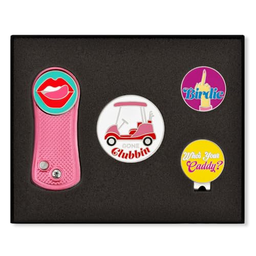 PinMart's Golf Essentials Gift Set - Golf Divot Tool, Hat Clip, Magnetic Ball Markers, Large Ball Marker with Presentation Box - Gifts and Accessories for Men and Women - color: Pink Lady's Golf Gift Set