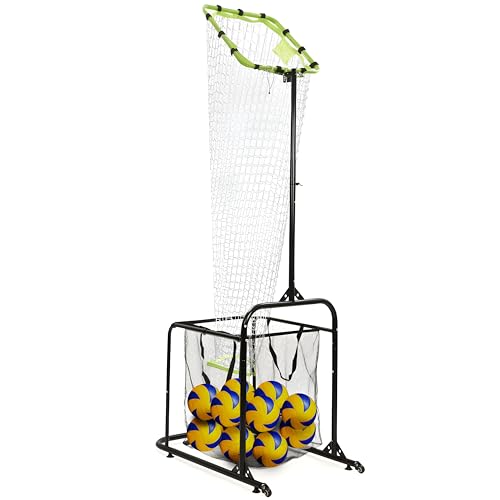 Volleyball Setter Training Equipment Volleyball Setting Trainer Setter Net with 2 Target Hoop Size 5 Angle and Height Adjustments Ball Collection Bag