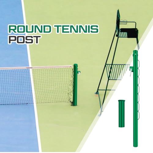Tennis Posts with Net Crank Outdoor Heavy Duty Professional Green Tennis Permanent Court Kit for Net Quick Fixation System Equipped with a Cable Reel(Round,42 inches)
