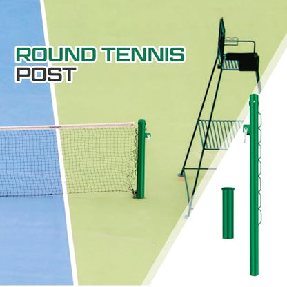 Tennis Posts with Net Crank Outdoor Heavy Duty Professional Green Tennis Permanent Court Kit for Net Quick Fixation System Equipped with a Cable Reel(Round,42 inches)