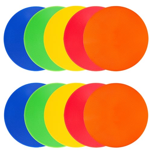 Spot Markers 4 Inch 9 Inch Non Slip Rubber Floor Markers Flat Field Cones Poly Dots for Soccer Basketball Sports Speed Agility Training and Drills - style: 9inch 10pcs (5colors)