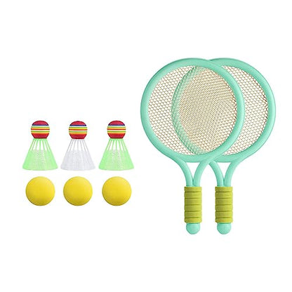 2 Pieces Tennis Rackets Kids Badminton Sets Tennis Racquets Shuttlecocks Portable EVA PVC Material Lightweight Comfortable Grip Suitable for Playgroun - color: Green