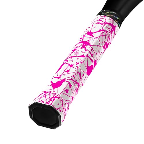 Supacaz Super Sticky Kush Neon Pink Splat Tennis Overgrip - Racket Dry Overwrap - Racquet Grip Tape - Over Grip Wrap - 3pk