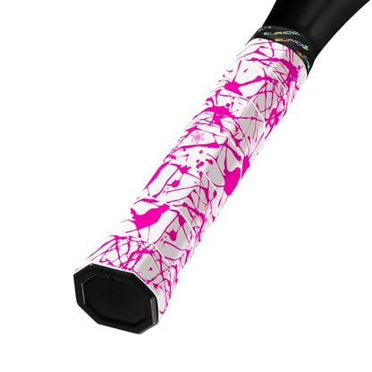 Supacaz Super Sticky Kush Neon Pink Splat Tennis Overgrip - Racket Dry Overwrap - Racquet Grip Tape - Over Grip Wrap - 3pk