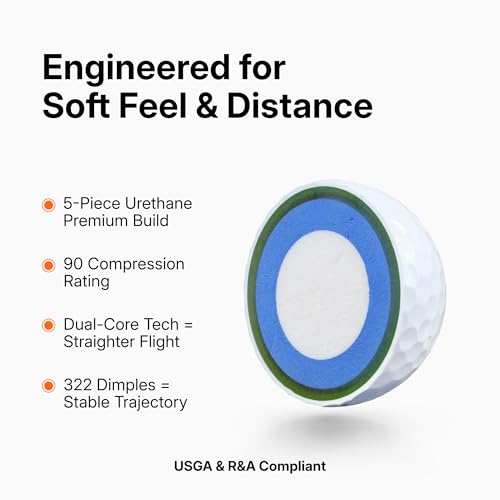 Snyder USA Pro Golf Balls - 5-Piece Construction Practice Golf Balls, Urethane Cover, 322 Dimples, 90 Compression, Training Golf Balls 12 Pack - color: White