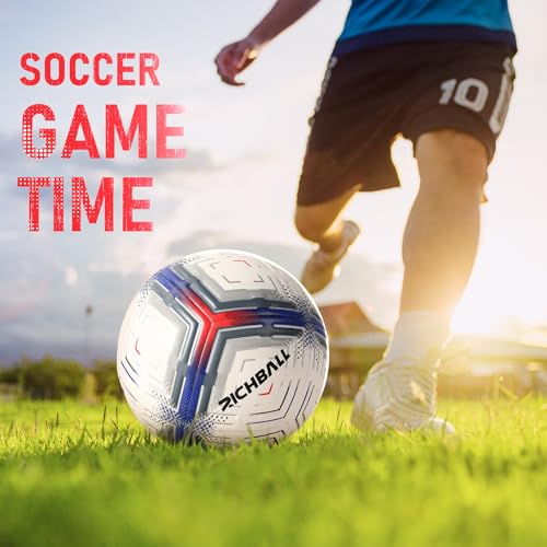 Richball Soccer Ball Size 5 with Pump, Soccer Ball Durable TPU, Official Size & Weight, Indoor Outdoor Practice Training, Original Design Great Soccer Gift