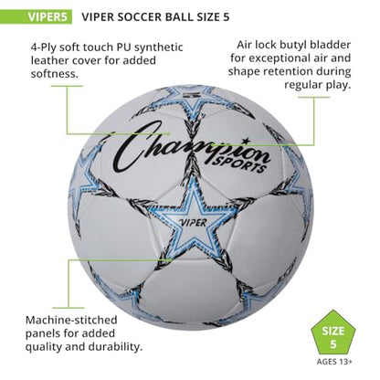 Champion Sports Viper Soccer Ball – TPU Soft-Touch Training Ball in Sizes 3,4,5 for Indoor/Outdoor Play - style: Size 5