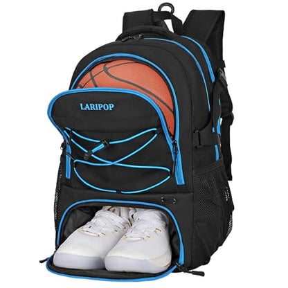 LARIPOP Basketball Backpack Large Basketball Bag with Ball Holder & Shoe Compartment for Youth Adults Men Women - color: TR Blue