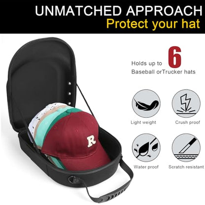 GERMUN Hard Baseball Hat Case with 6pcs Hat Hooks, Hat Carrier Travel Case with Adjustable Shoulder Strap, Hat Cap Case for 6 Baseball Caps - Perfect for Traveling (Black) - color: Black 1