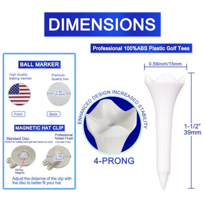 1 1/2'' Plastic Golf Tees,Short Tees 120 Pack-4 Prongs with Low Friction Design for Iron,Par Threes,Hybrids and Driving Range,with High Stability and Low-Friction White Golf Tees 1 1/2 Inch