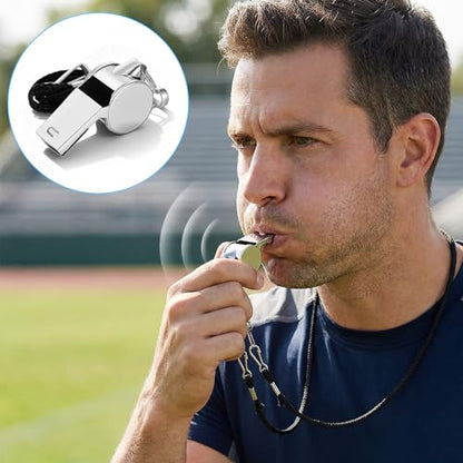 8 Pcs Very Loud Sports Whistles Lanyards with Clip Coach Whistles Stainless Steel Whistle with Lanyard for Wrestling Referee School Football Basketball Team Competition