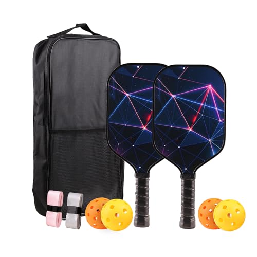 TADHG Pickleball Paddle Set 2 Lightweight 8.4oz Paddles with Honeycomb Core Spin-Friendly Surface 4 Balls - color: 01. Gradient purple