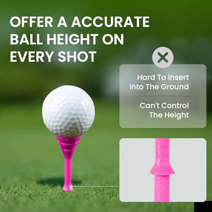 VEASAERS Golf Tees Plastic 3 1/4 inch Unbreakable 30 Pack with Pouch Bag, Durable Stable Available 83 mm Long Tee for Golfer Practice - color: Pink