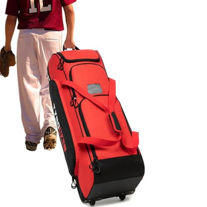 Baseball Bag with Wheels for 4 Bats,Soft Rolling Baseball Bag With Multi-Pockets, Fence Hook, Holds All Baseball Equipment.