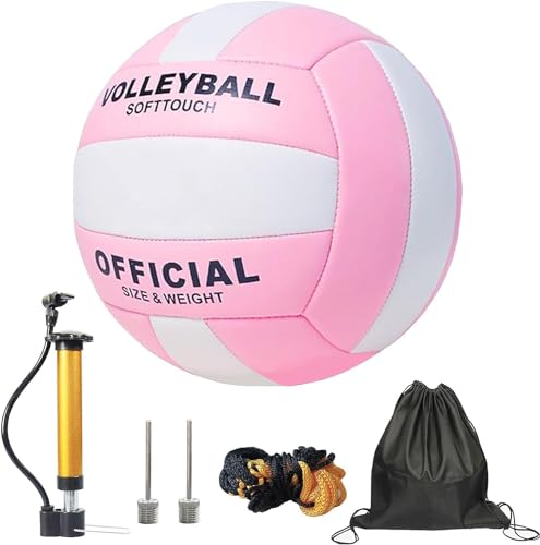 ZLY Volleyball,Official Size 5 Volleyballs for Indoor Outdoor,Soft Touch Volleyballs for Beach Play Pool Training Game with Ball Pump - color: Pink
