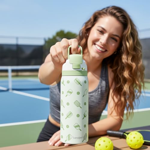 Pickleball Insulated Stainless Steel Water Bottle with Straw for Sports and Travel, 32oz, Gifts for Pickleball Lover Women Girls Friends Teens Birthday Christmas - color: Pickleball