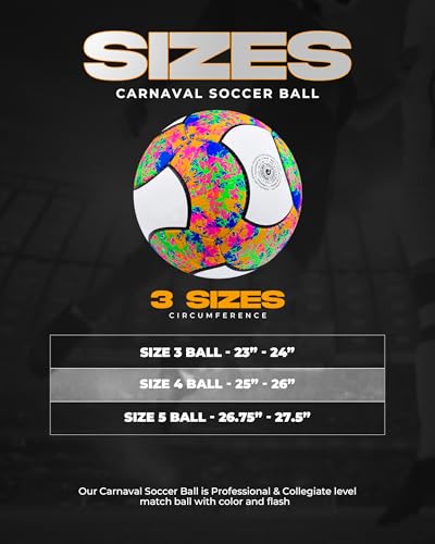 Carnaval 18 Panel Soccer Ball – Professional Training Soccer Ball for Grass Fields – Durable TPU Machine Stitched Soccer Balls – Sizes 3, 4 & 5 – Outdoor Practice & Match Play