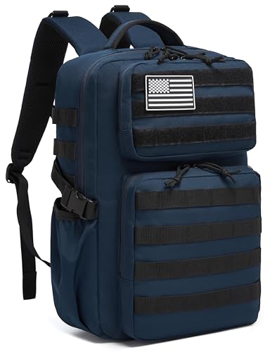 Wotony Military Tactical Backpack for Men Waterproof Daypack 3 Day Assault Pack Molle Bag with Water Bottle Holder - color: Blue, size: 25L