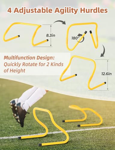 GHB Agility Ladder,Football Training Equipment Set,4 Agility Hurdles, 20 feet12 Rungs Speed Ladder,12 Disc Cones,Resistance Parachute, Jump Rope, 5 Resistance Bands - color: Blue