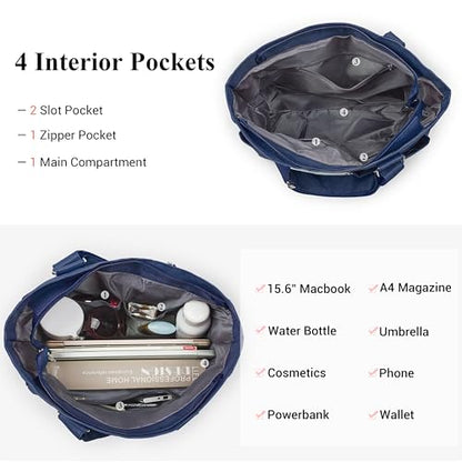 VOLGANIK ROCK Canvas Tote Bag Waterproof Nylon Multi Pocket Shoulder Bags Laptop Work Bag Teacher Purse Handbag for Women Men - color: Blue
