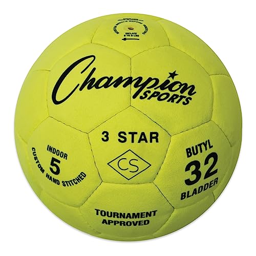 Champion Sports 3 Star Indoor Official Size 5 Soccer Ball with Custom Suede Cover