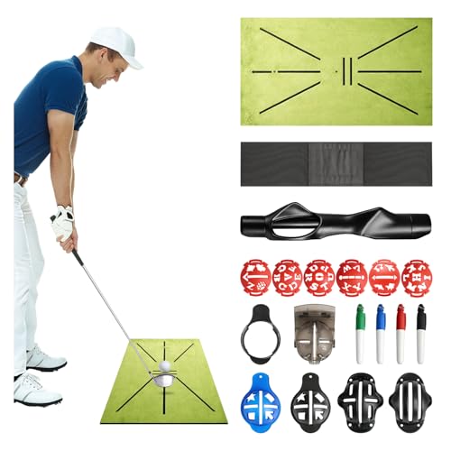 Complete Golf Accessories Set - Golf Grip Trainer, Golf Swing Trainer Arm Band, Golf Hitting Mat and Golf Ball Marker Kit, Golf Training Aid for Improving Swing Technique for Home & Outdoor Practice
