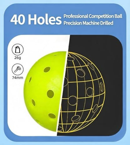 Pickleball Paddle and Balls Set, 1 Paddle + 4 Outdoor Pickleballs, T800 Raw Carbon Fiber Face, 16mm Full-Foam Core, Thermoformed Unibody, 8.1 oz