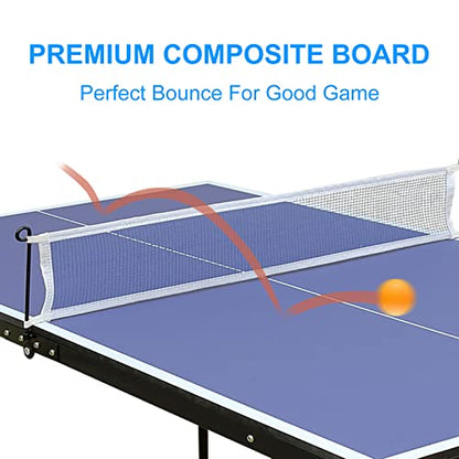 KEIKI 4.5FT Foldable Ping Pong Table, Portable Table Tennis Table with Net & Paddles, Compact Indoor Game Table for Home, Office, Party, Space-Saving Ping Pong Table - color: Blue