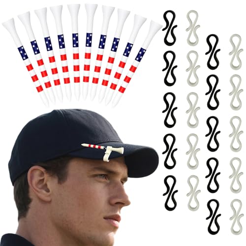 20Pcs Golf Tee Brim Clip for Hat with 10 Golf Tees, Golf Ball Marker Hat Clips, Golf Tee Holder Hat Clips