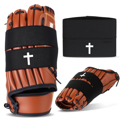 Simgoing Christian Cross Softball Glove Wrap with Bible Verse Speeds Up Break in Process Baseball & Softball Elastic Mitt Glove Strap Band Keep Pocket Formed Ideal for Players of All Ages - style: Cross Style