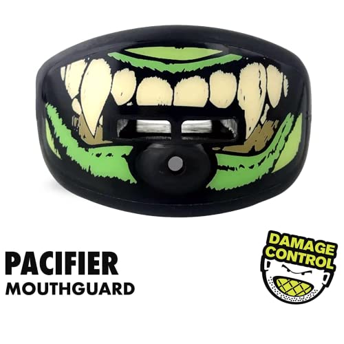 DAMAGE CONTROL Pacifier Mouthpiece – Football Mouthguard with Helmet Strap, Protects Teeth, Jaw & Mouth – Mouth Piece for Sports, No Boiling, Allows Airflow – Gear for Adults & Youth (Monster) - color: Monster
