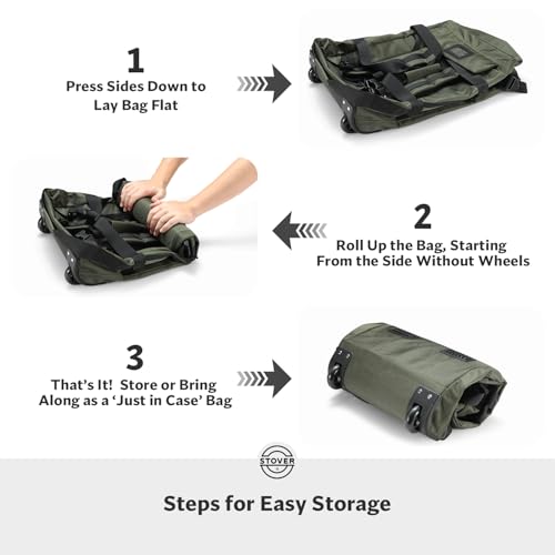 STOVER 45/80/100L Carry-On Rolling Duffel Bag with Wheels, Medium Durable Travel Duffle w/Toiletry Bag, Packable, Foldable with Shoulder Straps- Use as Luggage or Backpack, Men/Women (Green)