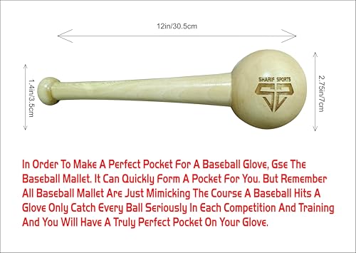 Baseball Glove Mallet Single One-Piece (No Joint), Maple Hardwood Mallets Made for Ball Gloves to Shaping, Softening, and With Free Gloves Wrap Create The Perfect Pocket Best Kitt for Mitts