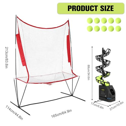 Pickleball Starter Kit with Automatic Ball Machine 10 Pickleballs Ball Recycling Net Carrying Bag, 5 Adjustable Angles 2 Power Level Portable Tennis Ball Pitching Machine