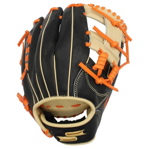 SSK Z5 Craftsman Infield Baseball Glove – 11.25” - 11.5” - 11.75” - 12” – Right & Left Hand Throw - color: Black/Camel/Orange, size: 11.5" - Right Hand Throw