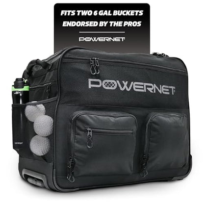PowerNet Rolling Bucket Bag, Holds 2 6-Gallon Bucket of Baseballs & Softballs, Storage Pockets for Baseball Bat, Gloves & Scoreboards, Fits Launch F-lite Pitching Machine & Balls - style: Standard