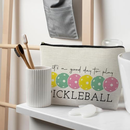 Pickleball Gifts for Women, Pickleball Makeup Bag Cosmetic Pouch, Pickleball Accessories Women - color: Colorful Pickleball