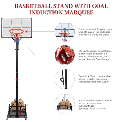 Heavy Duty Basketball Hoop Outdoor, 8-10ft Height Adjustable Basketball Goal System with Crank Handle, 44" Shatterproof PC Backboard & Spring Rim, Portable Basketball Hoop with Iron Base for Driveway
