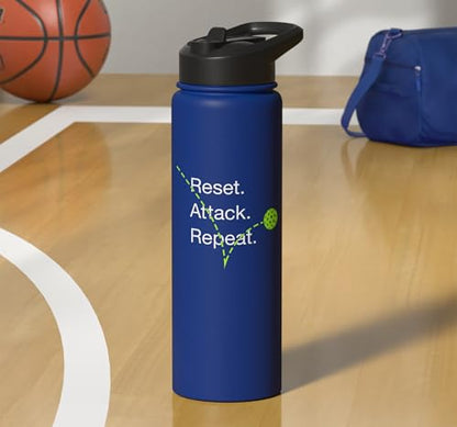 Reset Attack Repeat Competitive Pickleball Accessories Stainless Steel Insulated Water Bottle - color: Royal Blue