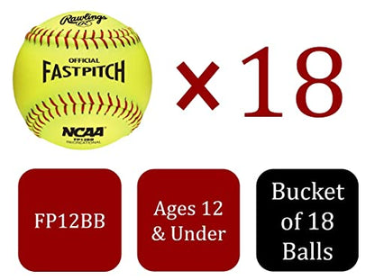 Rawlings | Bucket of 18 Practice Softballs | Ages 12U | 12" | Synthetic Cover