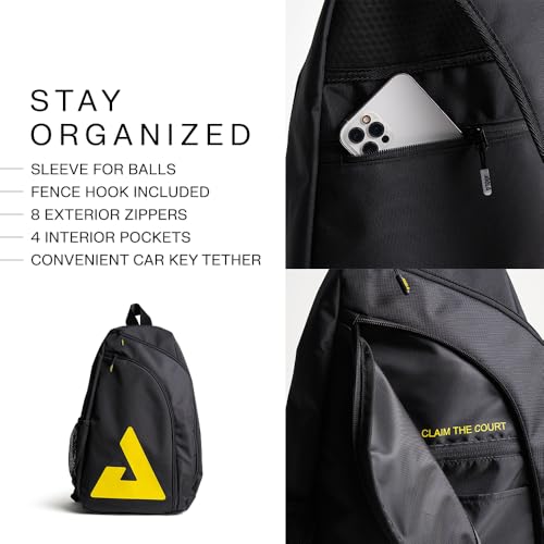JOOLA Everyday Sling Bag - Lightweight Pickleball Backpack Holds 2 Paddles - Crossbody Bag with Bottle Pocket & Carabiner - color: Black/Yellow