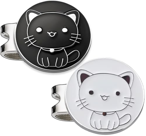 Adhere Golf Ball Markers Personlized Double Side Cute cat Logo Enamel with A Magnetic Hat Clips,A Premium Golf Gifts. - color: F-Cute White+Black Cat