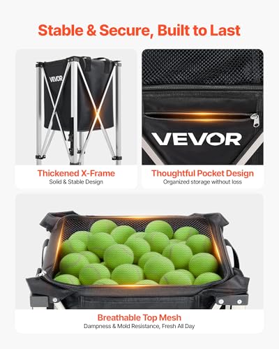 VEVOR Tennis & Pickleball Hopper Holds 200/175/150/120 Balls, 3-in-1 Tennis Foldable Pickleball Basket Cart for Easy Installation, Storage Bag for Tennis Training & Teaching - style: 200 Balls