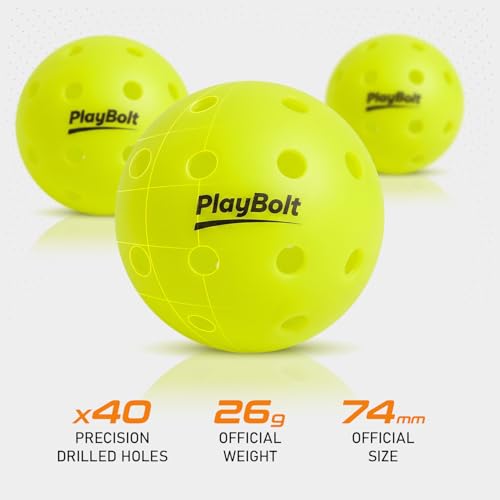PlayBolt Outdoor Pickleball Balls - Premium Pickle Balls Set USAPA Approved, 40 Hole Crack Resistant Tournament Ready Pickleballs - color: Electric Yellow, size: 6 Pack