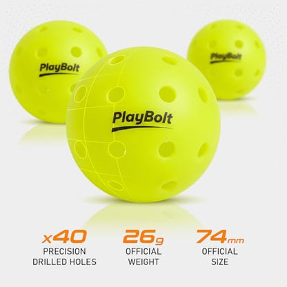 PlayBolt Outdoor Pickleball Balls - Premium Pickle Balls Set USAPA Approved, 40 Hole Crack Resistant Tournament Ready Pickleballs - color: Electric Yellow, size: 6 Pack